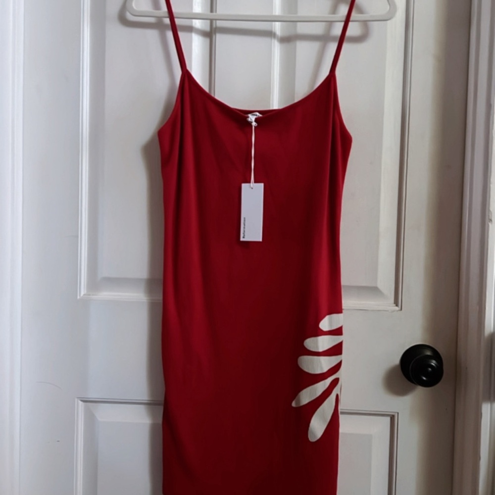 Reformation Ibiza Mini Dress Red White Floral Print Size NWT Summer Vacation - Picture 9 of 9
